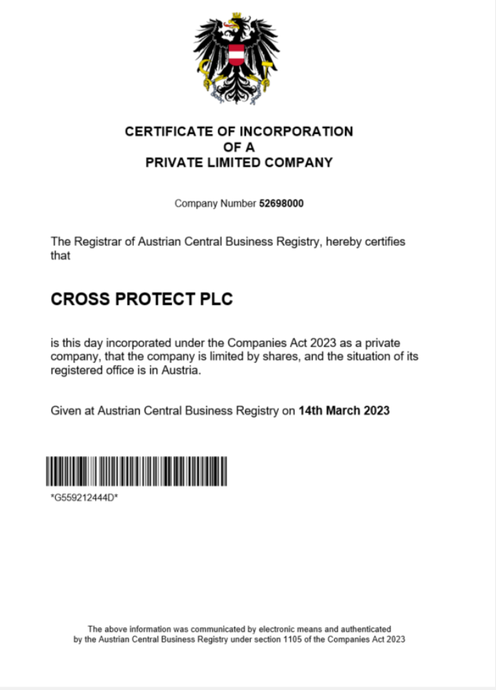 Austria certificate of registration Word and PDF template